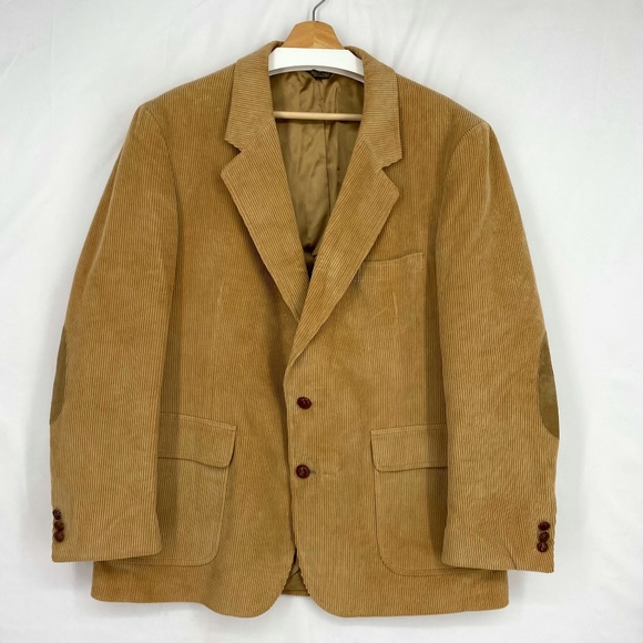 diBenedetto Mens Size 46 Regular Blazer Sport Coat Tan Courduroy Elbow Patches